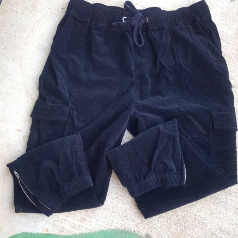Black cordoroy cargo jogger pants women's size medium